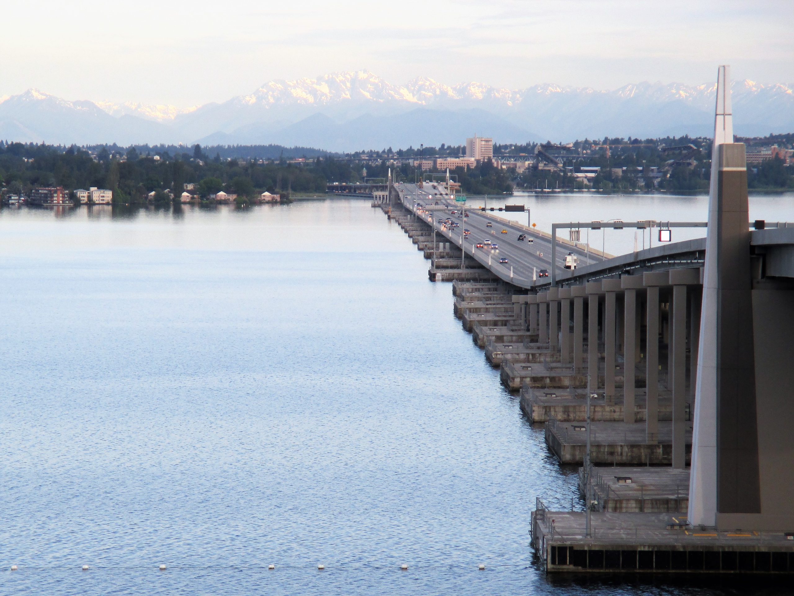SR520 bridge with mountains in the background.